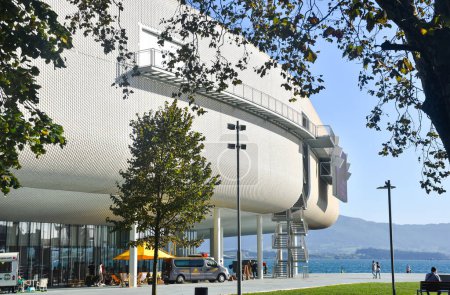 Photo for Santander, Cantabria, Spain - October 10, 2019. Botin Centre, Centro Botin seen from the park, cultural art museum designed by Renzo Piano. High quality photo - Royalty Free Image