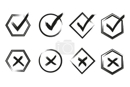 Illustration for Check and cross mark set. Hand drawn doodle sketch style. Vote, yes, no drawn concept. Checkbox, cross mark with box - Royalty Free Image