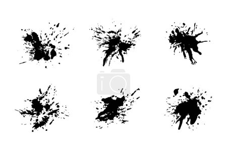 Ilustración de Conjunto de vectores de manchas abstractas grunge sucio artístico. Ilustración salpicadura de goteo monocromo, manchas de tinta desordenado - Imagen libre de derechos