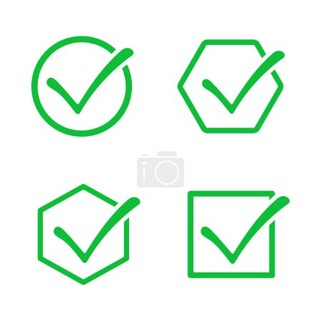 Photo for Set of green simple check marks. Circle and square boxes with check marks in flat style - Royalty Free Image