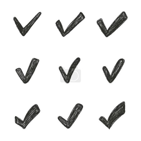 Photo for Grunge check and cross mark set. Hand drawn doodle sketch style. Checkbox for yes and no, cross mark with round and square box - Royalty Free Image