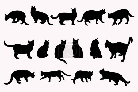 Photo for Cats silhouettes in different poses, sitting, walking, standing, isolated on white background. Black cat silhouette. Vector illustration - Royalty Free Image