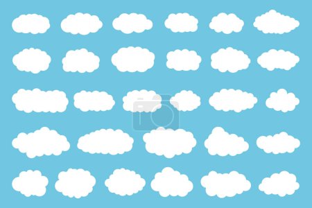 Photo for White clouds set on a blue background. Weather forecast symbols set. Vector illustration - Royalty Free Image