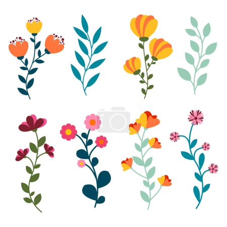 Photo for Beautiful romantic flowers collection. Set of flowers and leaves, summer and spring set. Spring botanical floral set. Vector illustration - Royalty Free Image