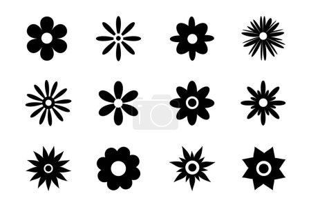 Illustration for Flower icon silhouettes isolated on white background. Simple daisy flowers black silhouettes set. Vector illustration - Royalty Free Image