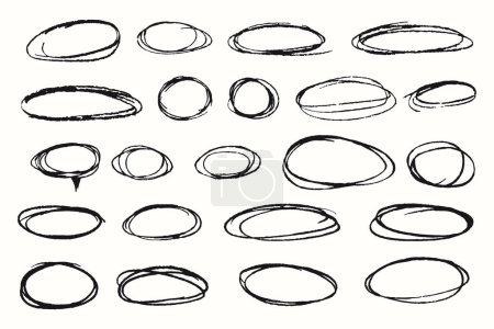 Illustration for Highlight marker circles and ovals. Doodle brush sketch oval frames set - Royalty Free Image