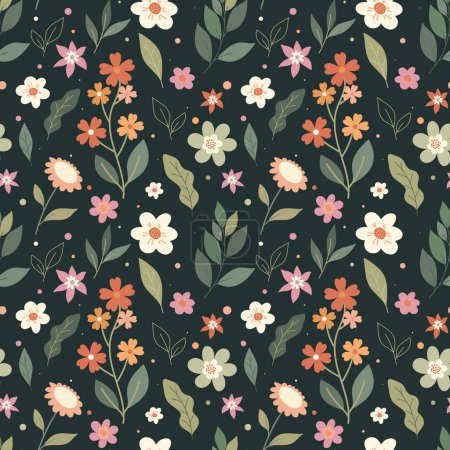 Photo for Vintage floral seamless pattern. Cute romantic wildflowers pattern on a dark green background. Spring flowers pattern. Vector illustration - Royalty Free Image