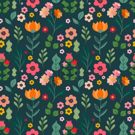 Photo for Folk floral seamless pattern. Cute romantic wildflowers pattern on green background. Spring flowers pattern. Ditsy floral print. Vector illustration - Royalty Free Image