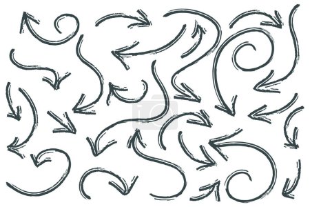 Ilustración de Mano dibujar flechas grunge sobre fondo blanco. Flechas símbolos establecidos. Boceto de pincel flechas onduladas - Imagen libre de derechos