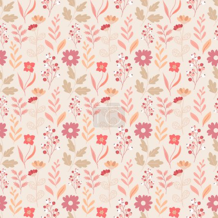 Photo for Peach fuzz cute floral seamless pattern. Color of the year 2024. Botanical elegant small flowers pattern. Vector illustration - Royalty Free Image