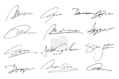 Illustration for Signatures set. Fictitious handwritten signatures for signing documents on white background. Vector illustration - Royalty Free Image