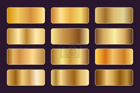 Ilustración de Juego de gradientes de oro. Colección de gradientes metálicos dorados de muestras. Ilustración vectorial - Imagen libre de derechos