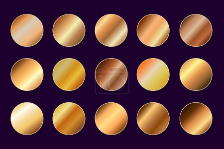 Illustration for Gold gradient set. Metallic golden gradients collection of swatches. Vector illustration - Royalty Free Image