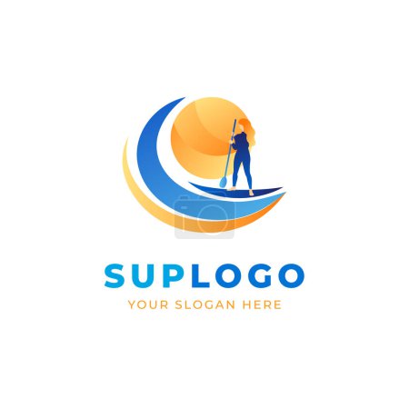 Illustration for Sup boarding logo template. Stand up paddling surfing logo sign. Vector illustration - Royalty Free Image