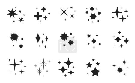 Photo for Sparkles star icons set. Stars and magic lights sparkles black silhouette set. Cosmic lights for sky backgrounds, or magic lights and glittering decorations - Royalty Free Image