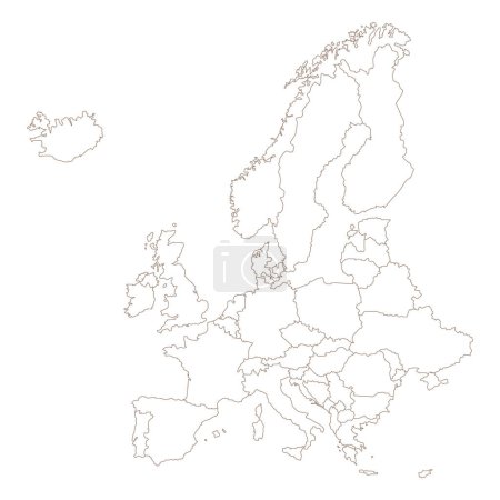 Ilustración de Europa esboza un mapa. Dibuje a mano un mapa detallado del continente europeo con un esquema separado para cada país para presentaciones, infografías, carteles. Ilustración vectorial - Imagen libre de derechos
