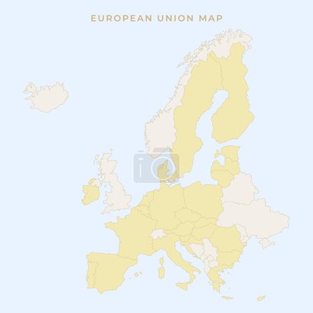 Ilustración de Mapa europeo con fronteras nacionales. Mapa detallado de los estados de Europa aislado sobre fondo azul, 2024 actualizado - Imagen libre de derechos