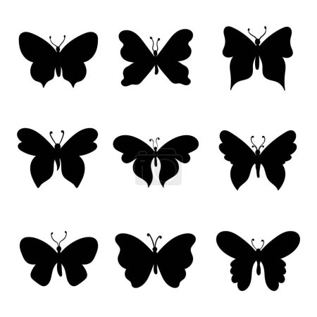 Illustration for Butterfly silhouettes. Monochrome butterflies silhouettes collection on white background. Vector illustration - Royalty Free Image