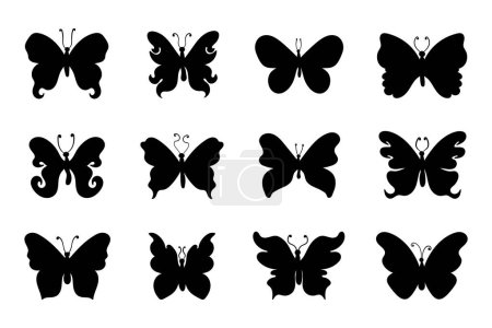 Photo for Butterfly silhouettes. Monochrome butterflies silhouettes collection on white background. Vector illustration - Royalty Free Image