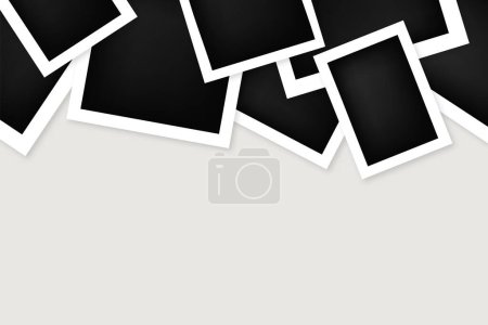 Illustration for Pile of photo frames background. Realistic photo frames pile. Top border with many photo frames . Vector illustration - Royalty Free Image