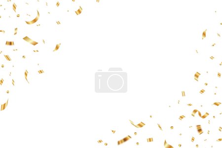 Photo for Gold confetti falling background for birthday, anniversary designs. Bright shiny gold confetti for party. Festive confetti, corner frame - Royalty Free Image