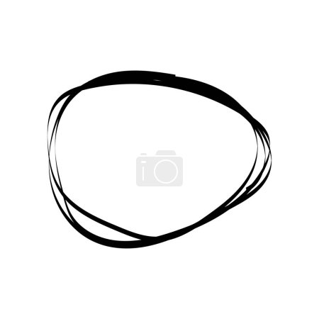 Téléchargez les illustrations : Un cercle de marqueurs noir ovale. Doodle brosse noire croquis cadre ovale - en licence libre de droit