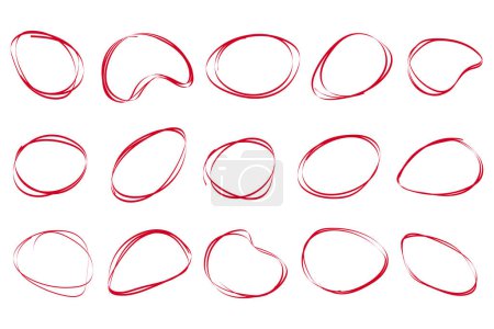 Illustration for Highlight marker circles and ovals. Doodle red brush sketch oval frames set - Royalty Free Image