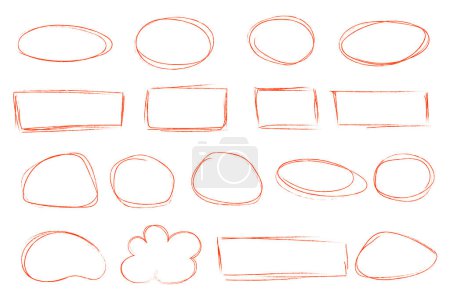 Photo for Highlight marker circles and ovals. Doodle red brush sketch oval frames set - Royalty Free Image