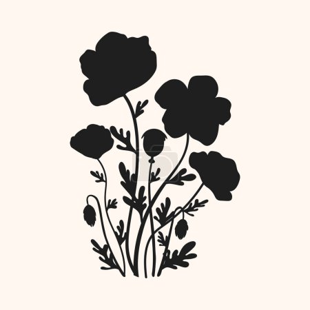 Photo for Poppy flowers bouquet silhouette isolated on white background. Poppies flowers bunch silhouettes illustration - Royalty Free Image