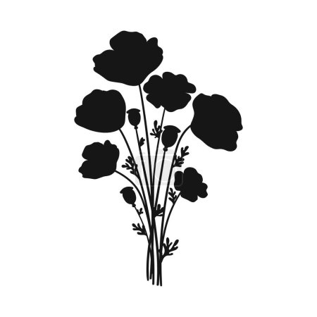 Photo for Poppy flowers bouquet silhouette isolated on white background. Poppies flowers bunch silhouettes illustration - Royalty Free Image