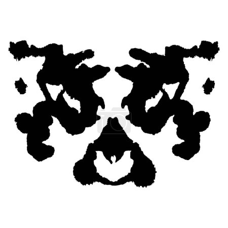 Rorschach Tintenklecktest schwarze Silhouette isoliert auf weißem Hintergrund. Symmetrisches handbemaltes Tintenfleck-Symbol für Psychologie