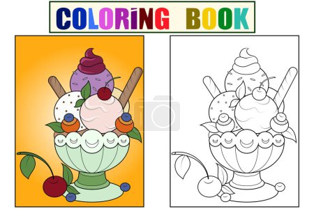 Photo for Three scoops of ice cream in a glass, pastry shop menu. Learning to draw, an example of a color picture. children coloring book. Raster illustration. - Royalty Free Image