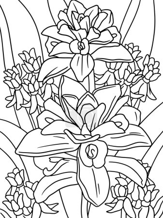 Malerei Strauß exotische Blumen handgezeichnete Illustration. Kinder malen, schwarzer Strich, weißer Hintergrund. Raster-Illustration