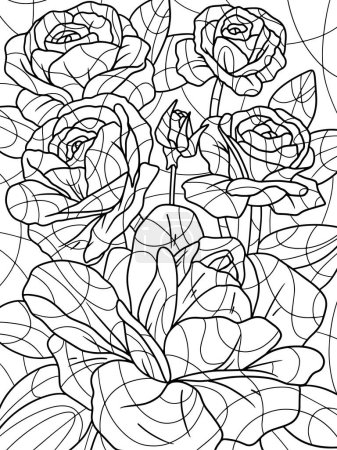 Photo for Coloring page with magnolia and leaves. Freehand sketch for adult antistress coloring page with doodle and zentangle elements. Coloring book raster illustration. - Royalty Free Image