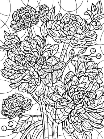 Bouquet of flowers peonies. Coloring book antistress for children and adults. Illustration on white background. Zen-tangle style. Hand draw