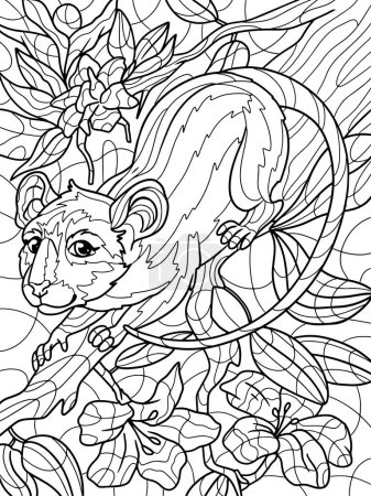 Foto de Rata en una rama de árbol, árbol floreciente. Antiestrés para niños y adultos. Ilustración sobre fondo blanco. Estilo Zen-enredo. Dibujo manual - Imagen libre de derechos