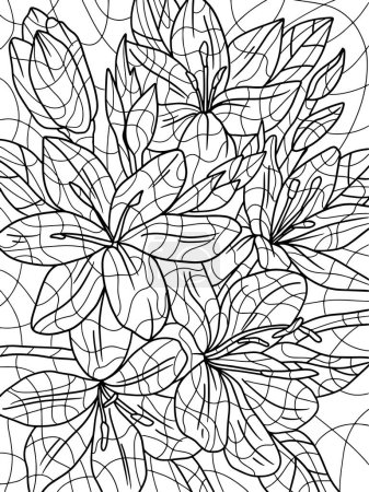 Illustration for Spring bouquet of flowers. Freehand sketch for adult antistress coloring page with doodle and zentangle elements. Coloring book vector illustration. - Royalty Free Image