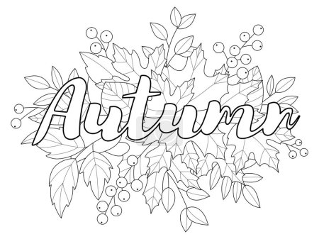 Illustration for Autumn doodle hand-drawn page with outlines, art therapy, isolated on white background. Children coloring book. Vector illustration. - Royalty Free Image