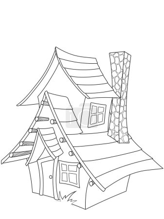 Illustration for An old wooden house. Coloring book for children. Practice of handwriting. Education Development Worksheet. Vector illustration - Royalty Free Image