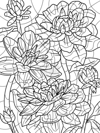Téléchargez les illustrations : Star lotus flower coloring page with pencil line art. Antistress for children and adults. Illustration on white background. Zen-tangle style. Hand draw - en licence libre de droit