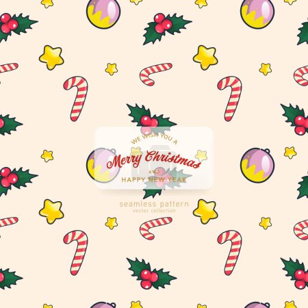 Illustration for Christmas winter forest snow seamless pattern with holiday icons. Doodle christmas decoration background. - Royalty Free Image