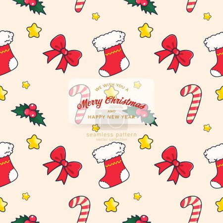 Illustration for Christmas winter forest snow seamless pattern with holiday icons. Doodle christmas decoration background. - Royalty Free Image