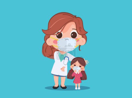 Illustration for Doctor and patient facemasks during pm2.5 air pollution Dust effects on health. Hand drawn style vector design illustrations. - Royalty Free Image