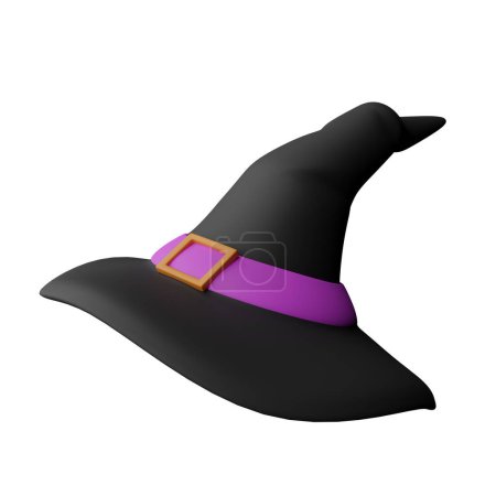 Téléchargez les photos : 3d rendant illustration dessin animé style horreur effrayant chapeau de sorcière, ornement décoratif halloween design thème icône - en image libre de droit