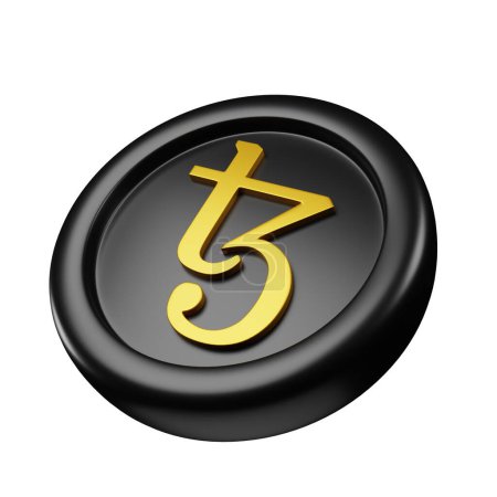 Téléchargez les photos : Tezos ou XTZ Black Gold Coin 3d rendu incliné vue de droite style dessin animé illustration crypto-monnaie, bon usage pour blockchain ou thème de conception crypto-monnaie - en image libre de droit