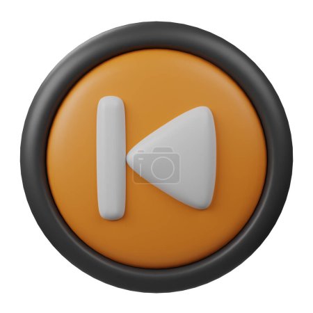 Téléchargez les photos : Icône bouton précédent rendu 3D avec couleur orange et bordure noire pour les contrôles du lecteur vidéo ou interface utilisateur et conception Web, symbole bouton précédent isolé sur fond blanc - en image libre de droit