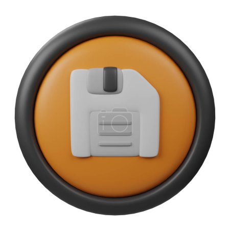 Téléchargez les photos : Disque souple rendu 3D ou icône de bouton Enregistrer avec couleur orange et bordure noire pour l'interface utilisateur créative et la conception Web, disquette ou symbole de bouton Enregistrer isolé sur fond blanc - en image libre de droit