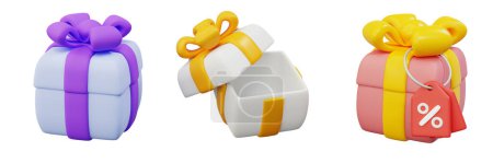 Foto de Conjunto 3D de cajas de regalo especiales con 3 colores diferentes, caja de regalo para ideas de concepto de eventos especiales - Imagen libre de derechos