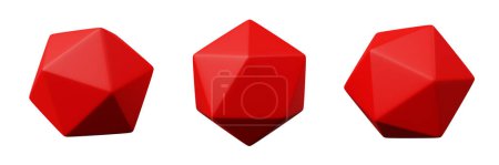 Téléchargez les photos : 3d icosaèdre rouge rendu réaliste de l'objet géométrique de base - en image libre de droit
