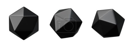 Foto de Forma de geometría 3d Icosahedron Negro Metálico Color, diseño realista de elementos de renderizado - Imagen libre de derechos